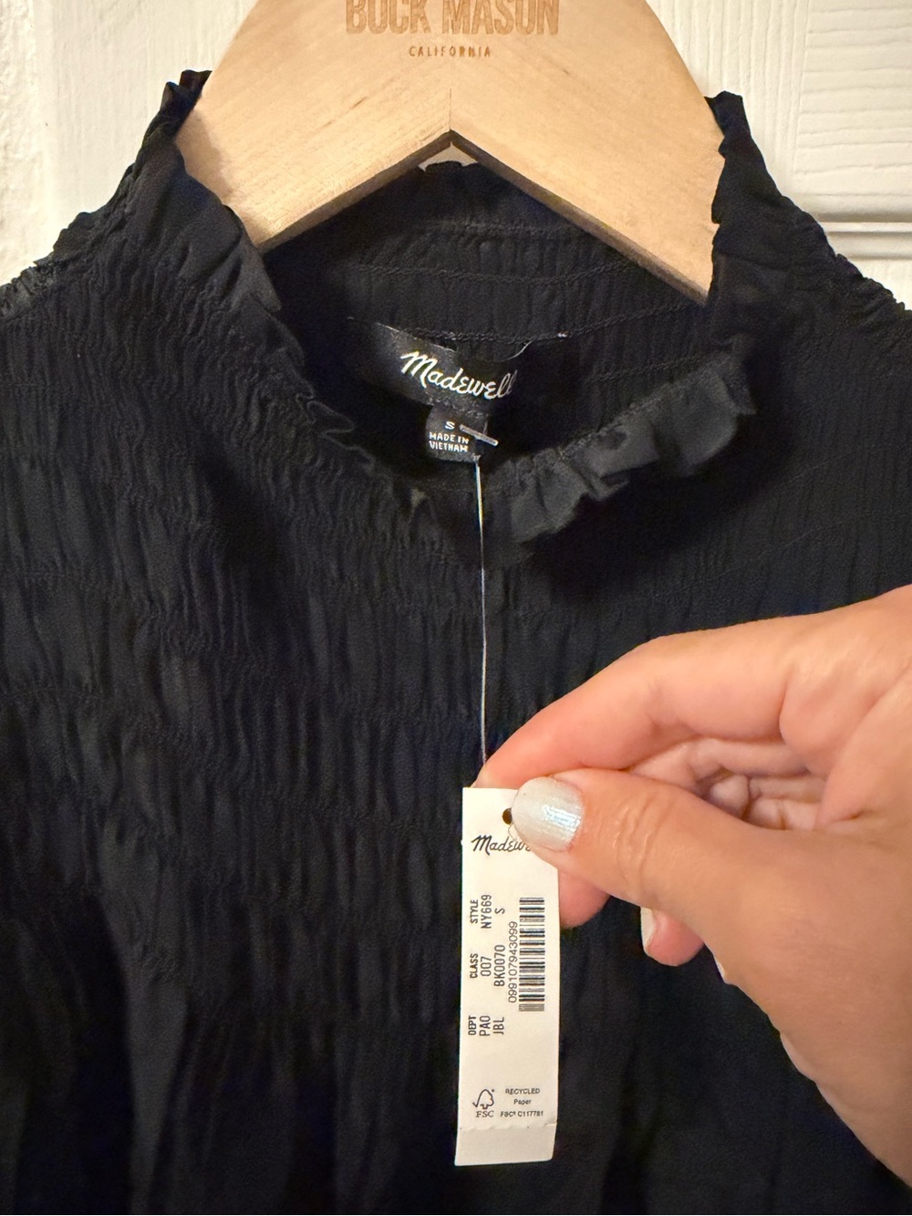 NWT Madewell Smocked Mockneck Sleeveless Top: NY669: JET BLACK BK0070
Size: S - Picture 6 of 7